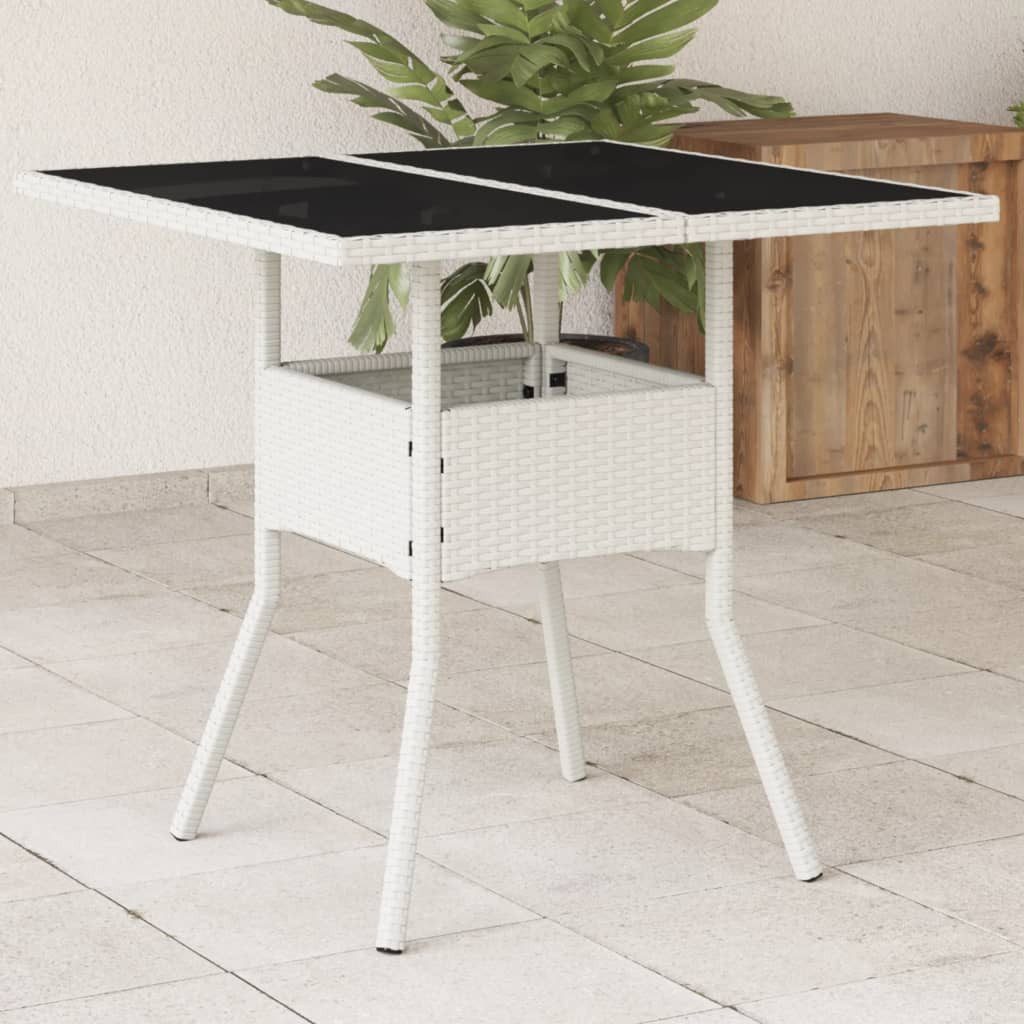 furnicato Gartentisch PE-Rattan 80 x 80 x 75 cm Weiß (1-St), UV-beständiger Outdoor-Tisch mit Hartglasplatte für die Terrasse