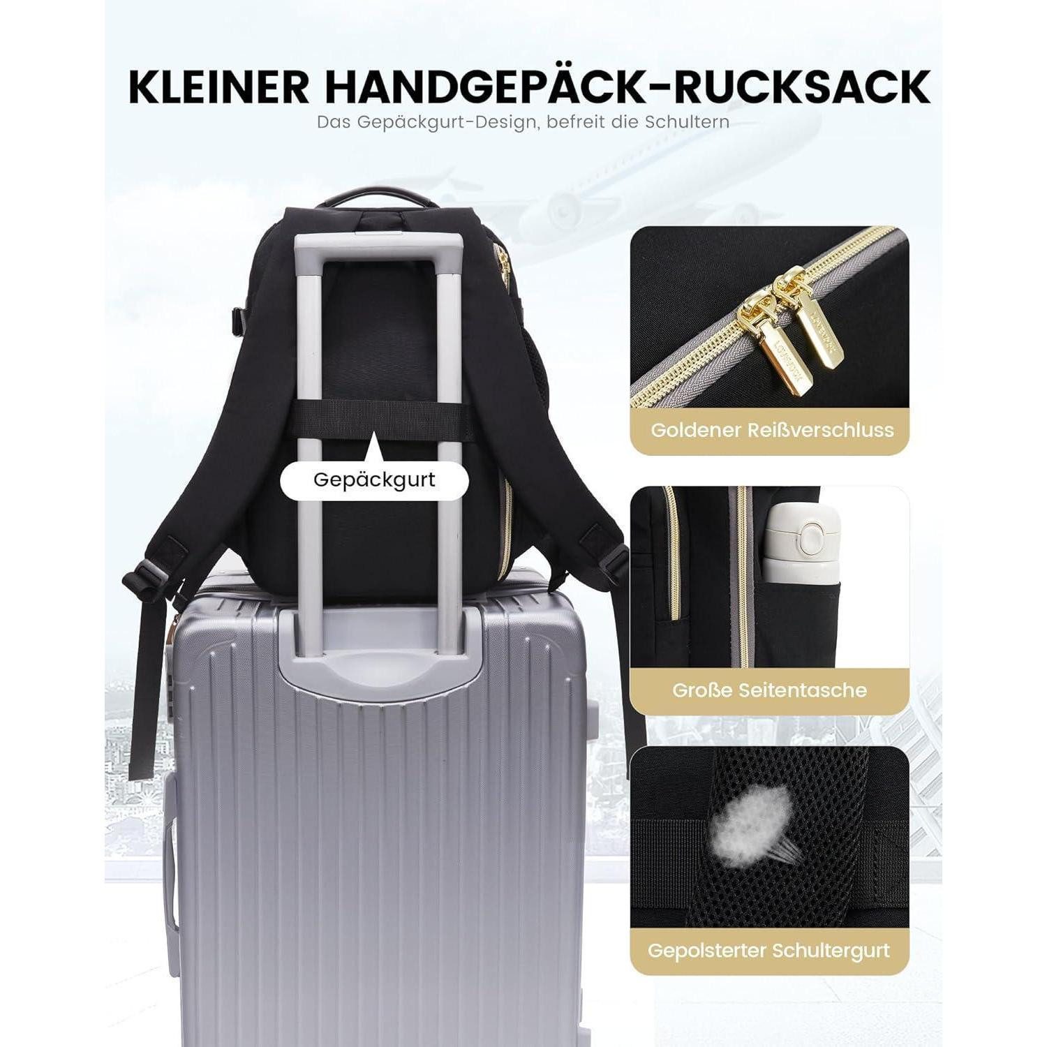 LuxusKollektion Reiserucksack Handgepäck Rucksack 45x36x20 Ryanair Eurowings Schwarz+grau 45x36x20cm