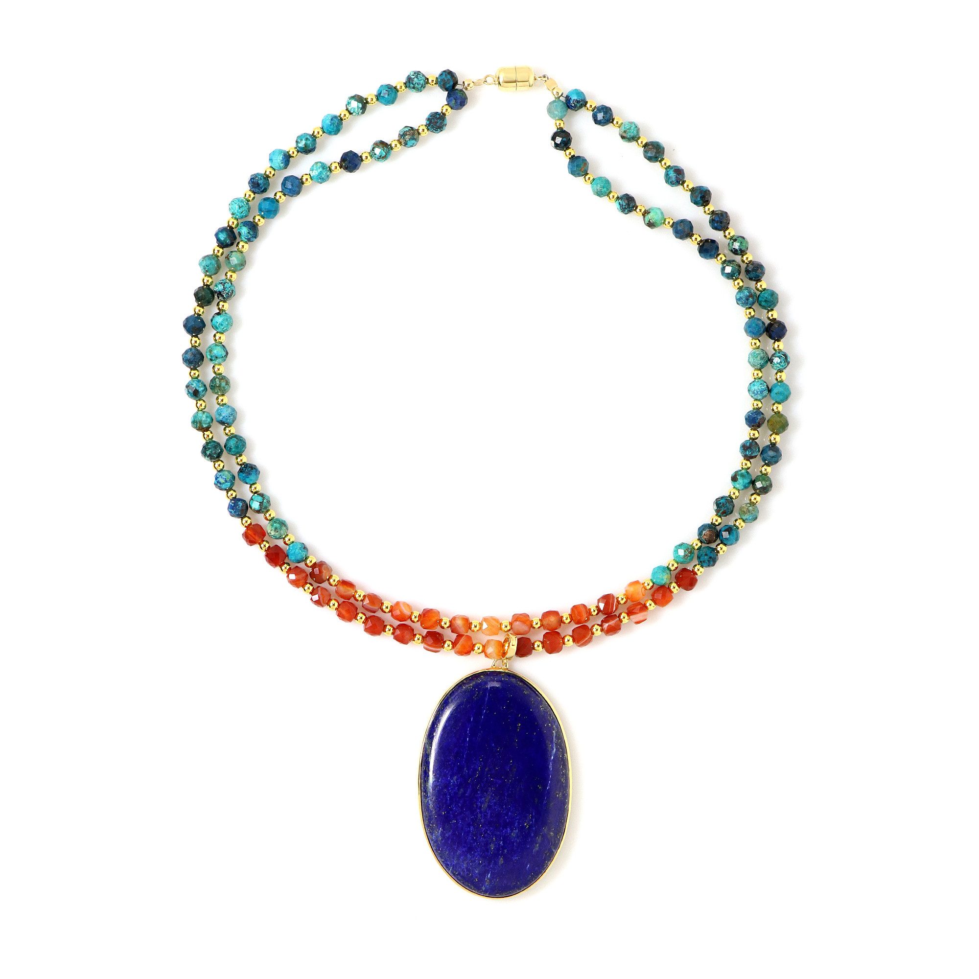 Cavill Silberkette Lapislazuli 150,08 ct Oval Cabochon, 925 Silber vergoldet mit Perlen (1-tlg)