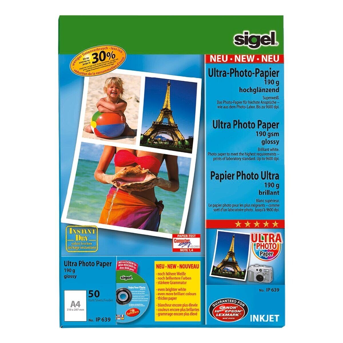 Sigel Fotopapier Ultra, hochglänzend und sofort trocknend