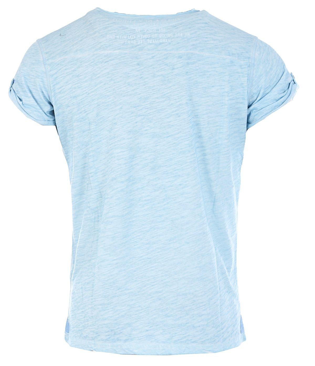 Key Largo T-Shirt für Herren button vintage Knopfleiste unifarben Arena Hellblau slim mit kurzarm MT00023 Look fit