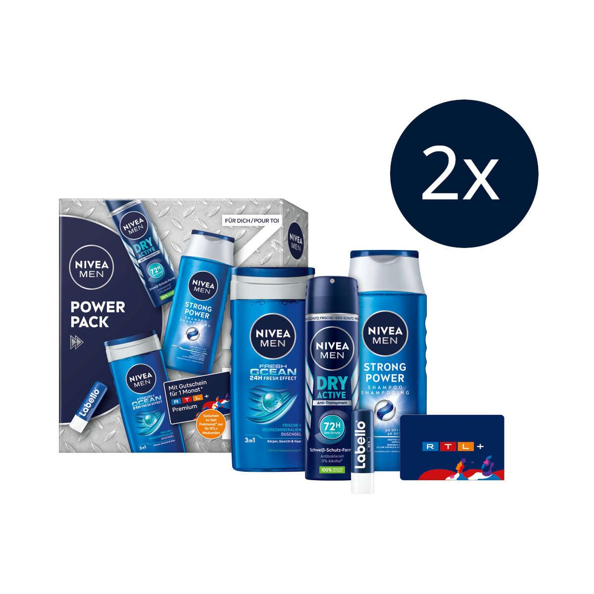 Feuchtigkeitspflege-Set 2 x Geschenkset, Pflegedusche Deo Spray Shampoo Labello