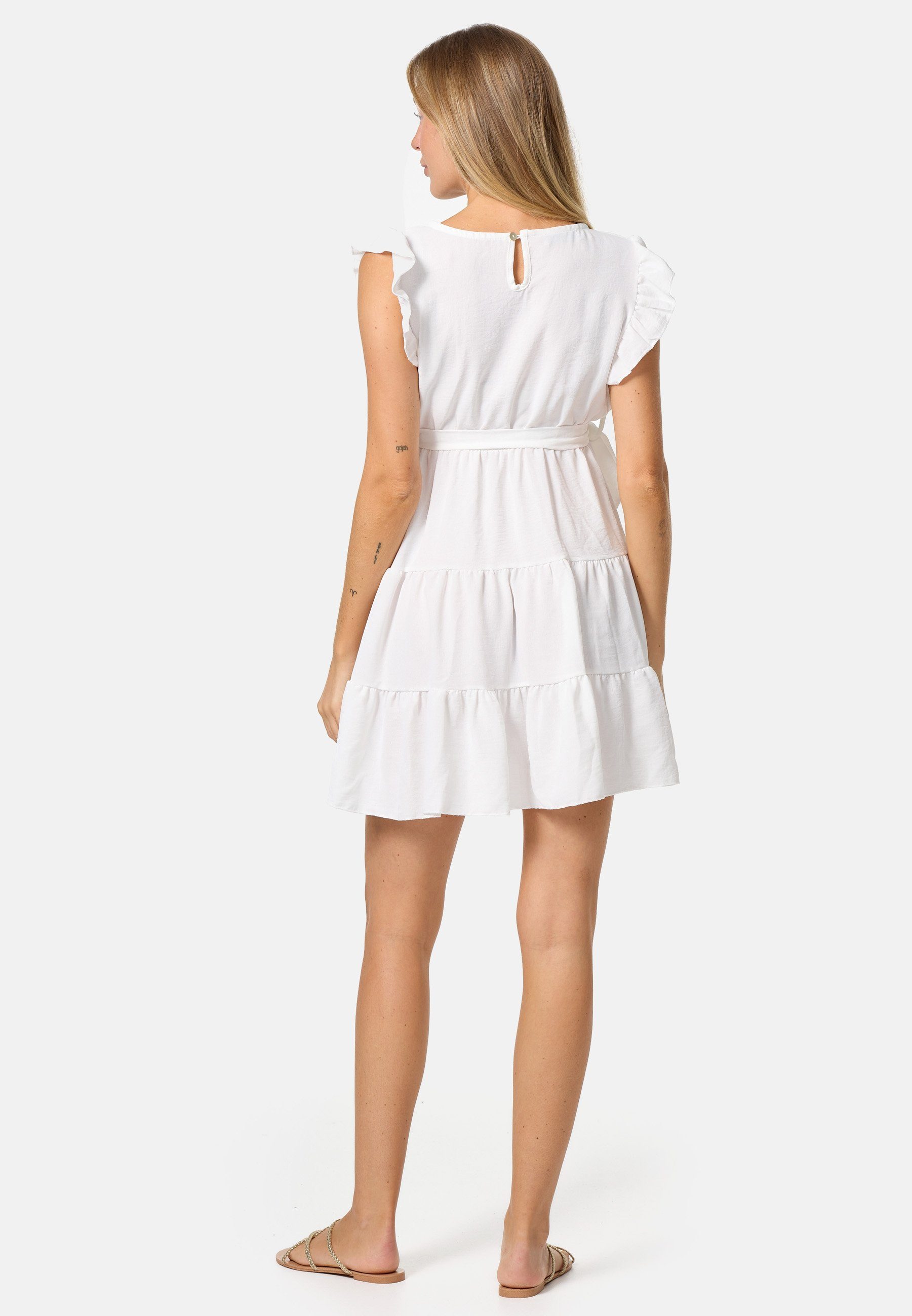 PM SELECTED Minikleid PM-27 Weiß (Sommerkleid in Rüschen Kleid Einheitsgröße) mit Midi