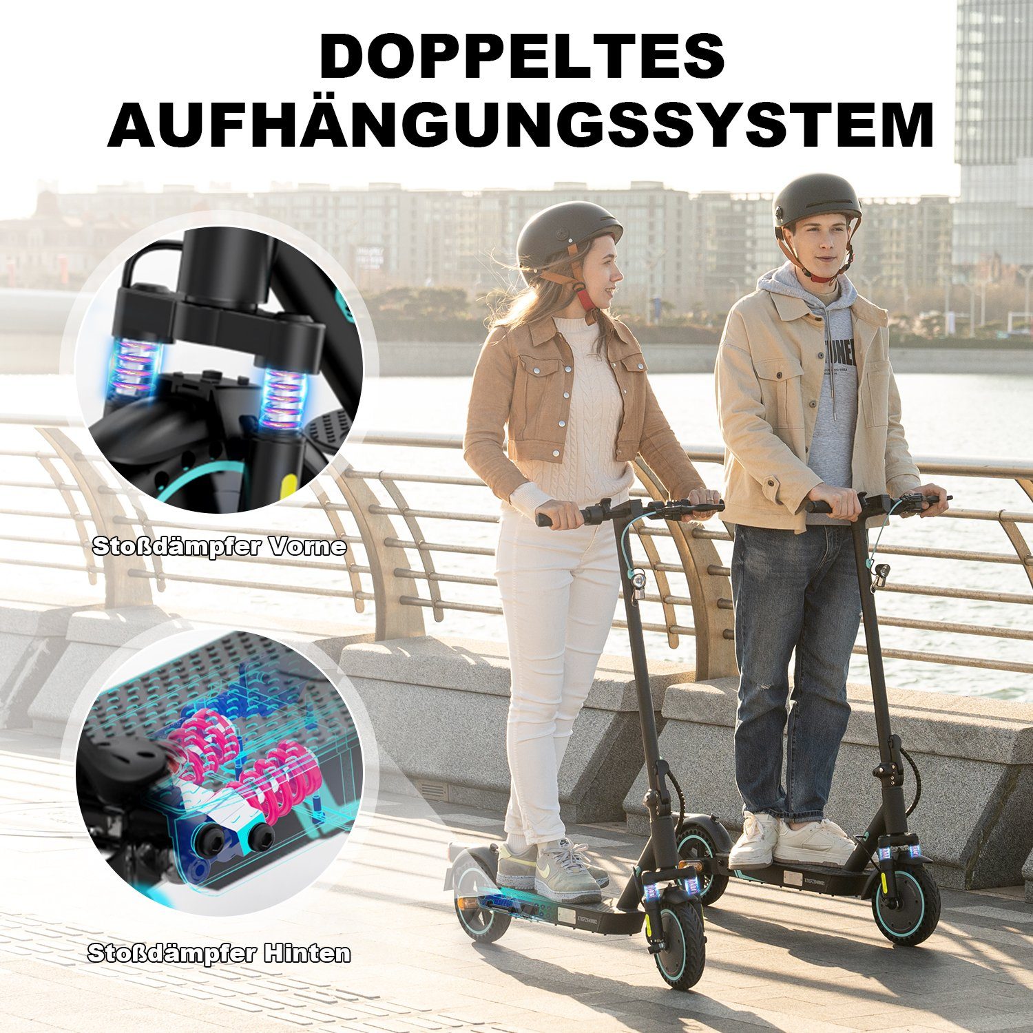 RCB TECH E-Scooter EV85F ABE mit Straßenzulassung, 8,5 Zoll Elektroroller, APP, stoßfest, 400,00 W, 20,00 km/h, (2 tlg., mit Schutzblechen), Reichweite 23-30 km, klappbar