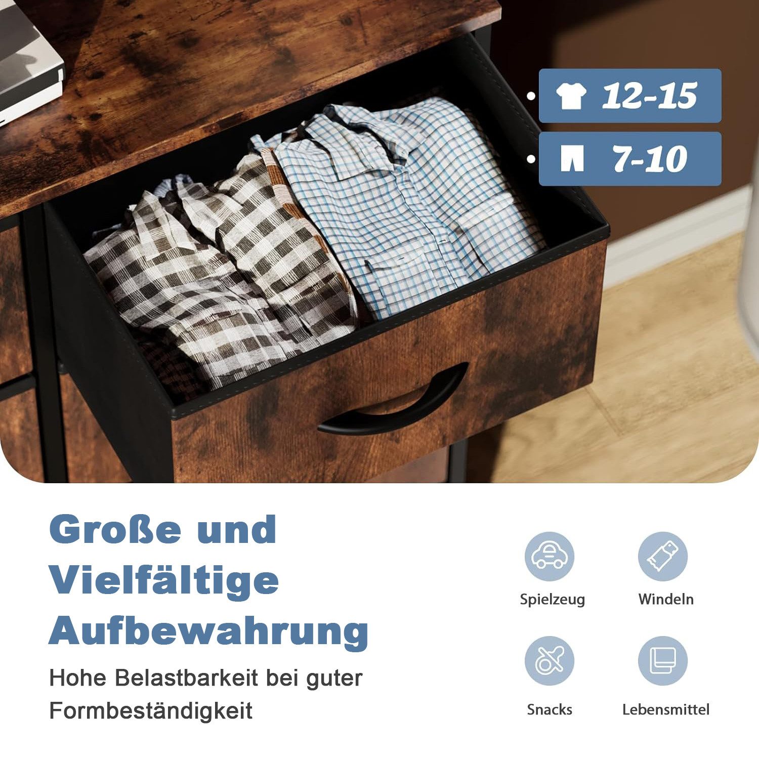 DUMOS Schubkastenkommode Kommode mit 7, 8, 9 Schubladen Stoffkommode mit Stabilem, 8 Schubladen