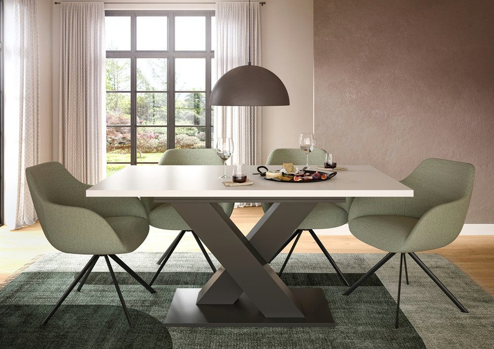 xonox.home Esstisch Esstisch Motion, ausziehbar, X-Fußgestell, weiß / grau, 150(190)x9, Küchentisch, Eiche Artisan