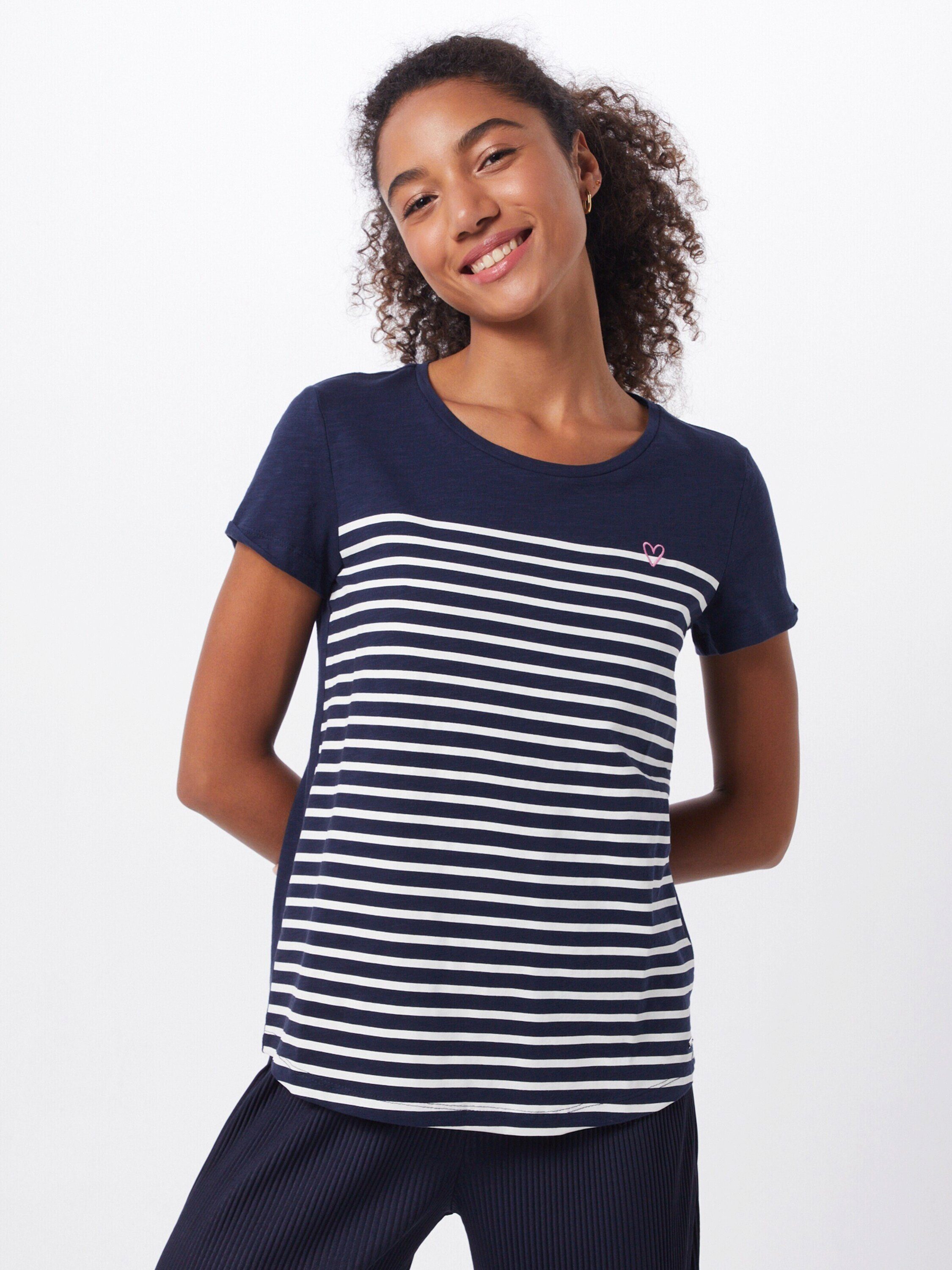 stripe Stickerei, off navy Plain/ohne white Denim TAILOR T-Shirt Details (1-tlg) TOM