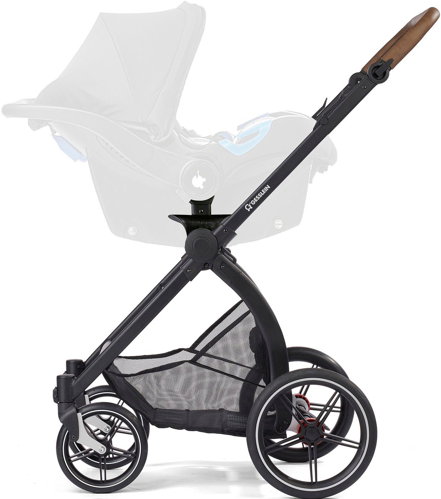 Gesslein Kombi-Kinderwagen FX4 Soft+ C3 und Babyschalenadapter mit Swing Aufsatz mit Babywanne meliert, schwarz, mintgrün