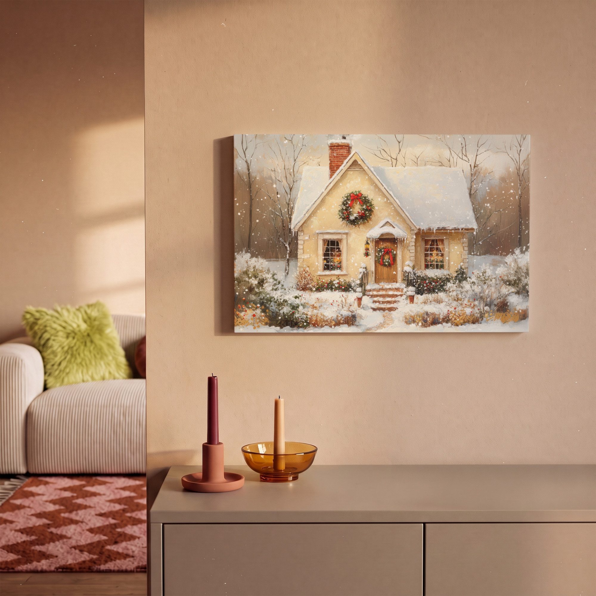 OneMillionCanvasses® Leinwandbild Weihnachten - Zuhause - Winter - Schnee, Fotodruck (1 St), Wandbild, Deko Schlafzimmer Wohnzimmer Flur 20x20 cm – Bild 2 von 5