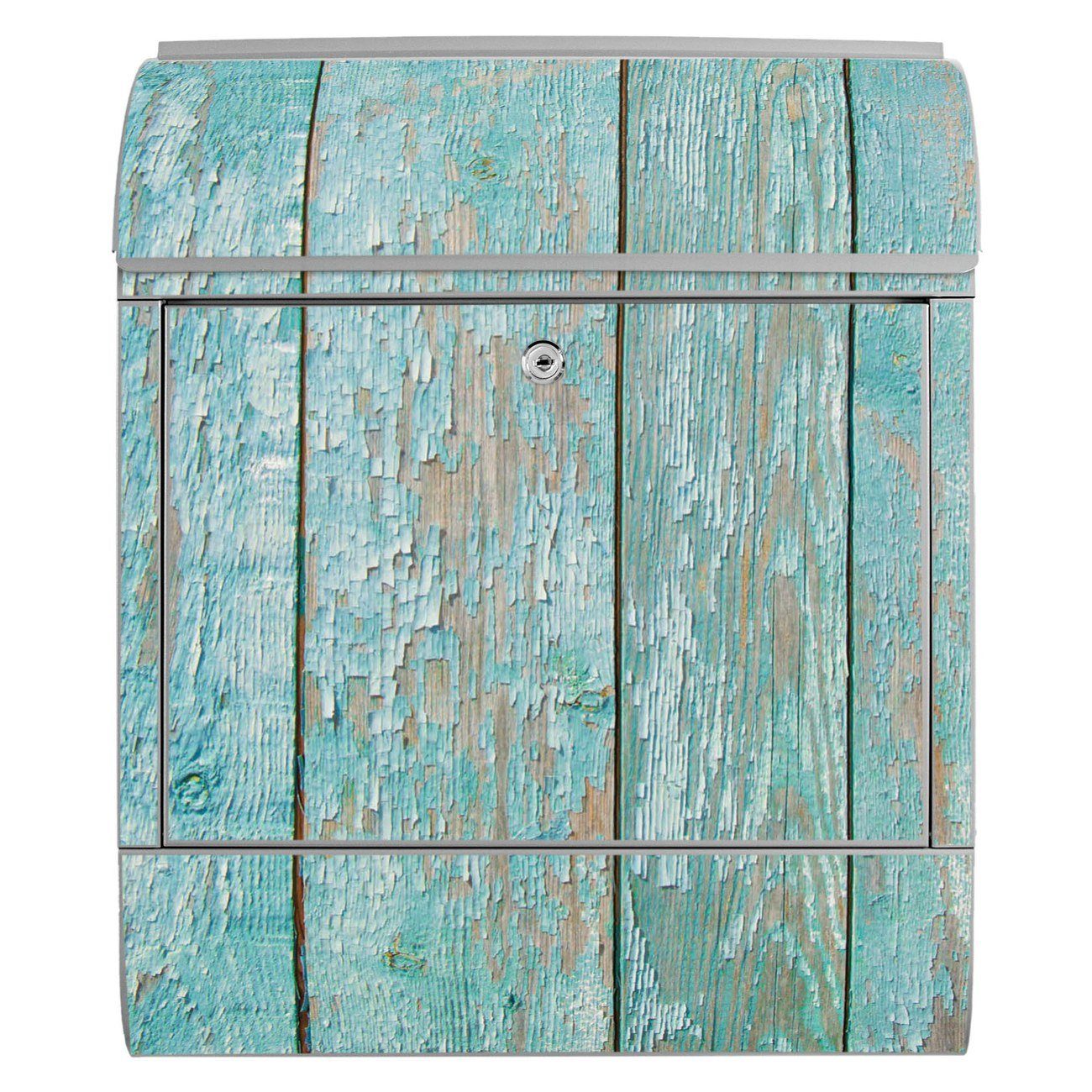 banjado Wandbriefkasten Stahl Planken 14cm 47 x pulverbeschichtet, x silberfarben witterungsbeständig, 39 mit (Wandbriefkasten Blaue Zeitungsfach)