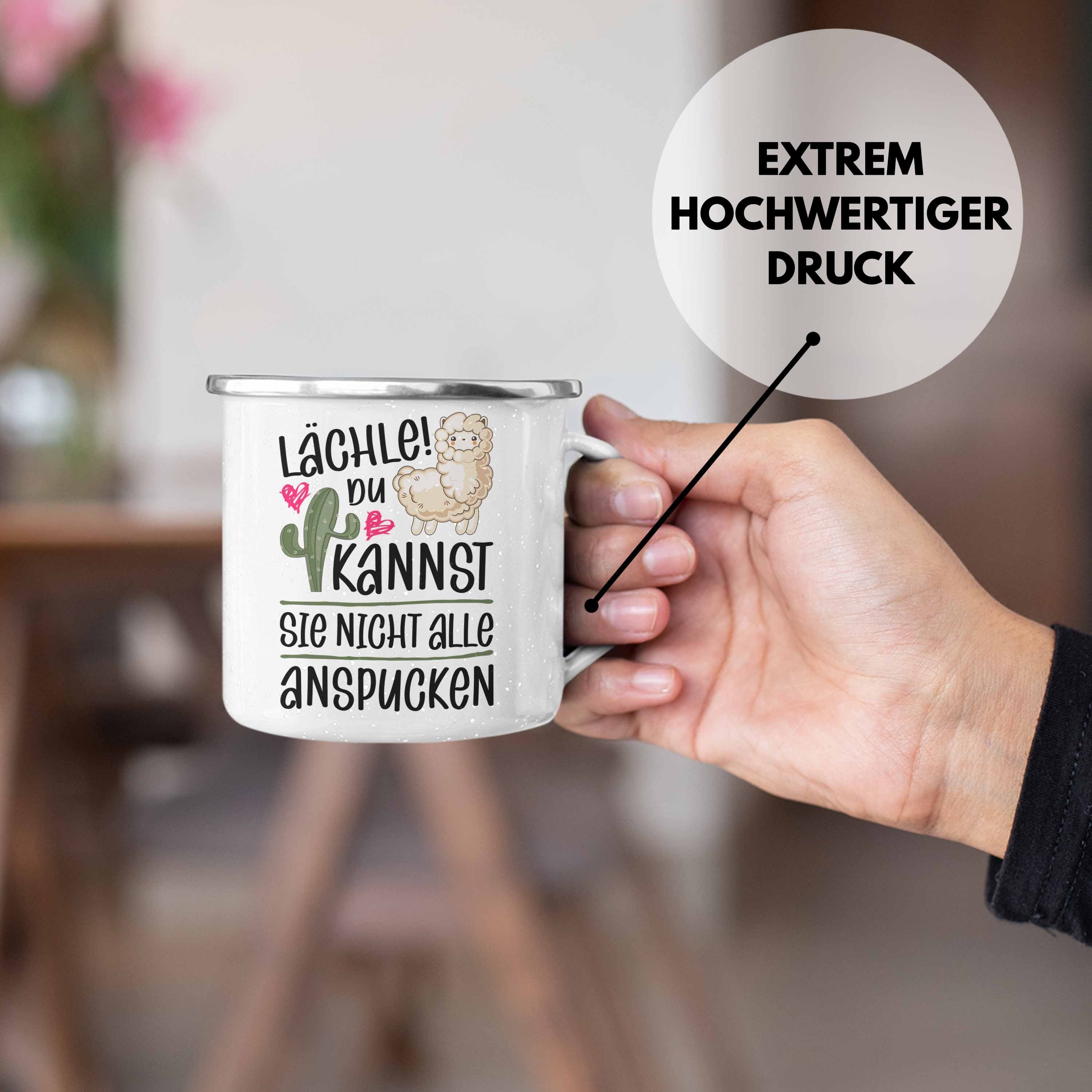 Trendation Thermotasse Trendation - Lächle Du Kannst Sie Nicht Alle Anspucken Emaille Tasse L