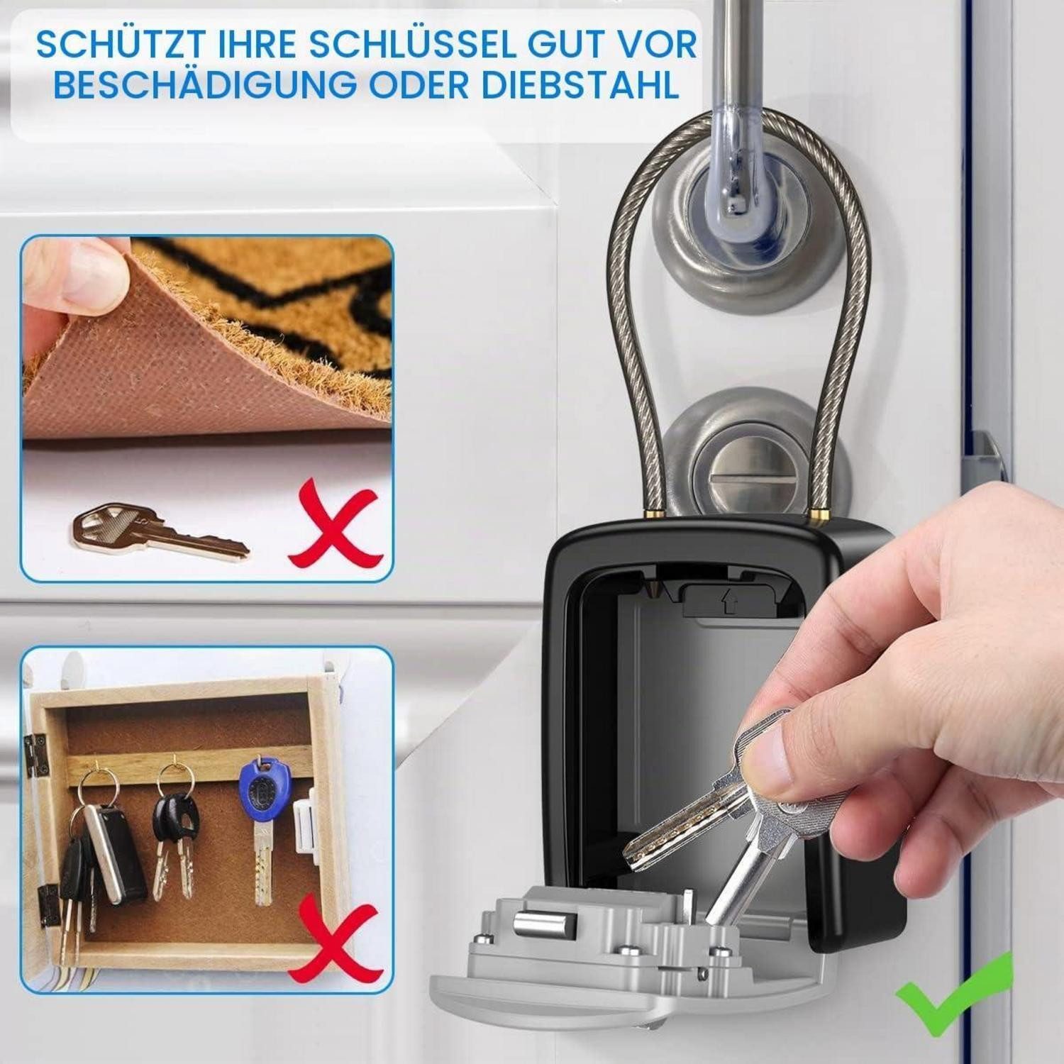 LuxusKollektion Schlüsselkasten Schlüsseltresor Außen 4-stellig Schwarz-grau (1 St)