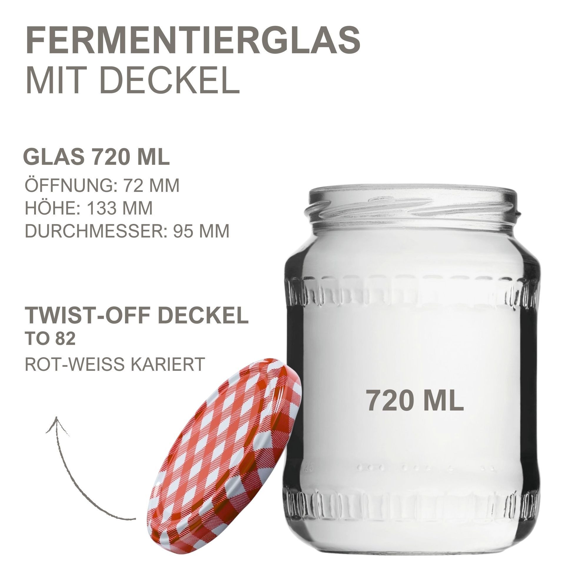 mikken Fermentationsglas Fermentieren Starter Set 6x720 ml mit Relief, (Starter Set, Fermentieren Starter-Set) – Bild 2 von 4