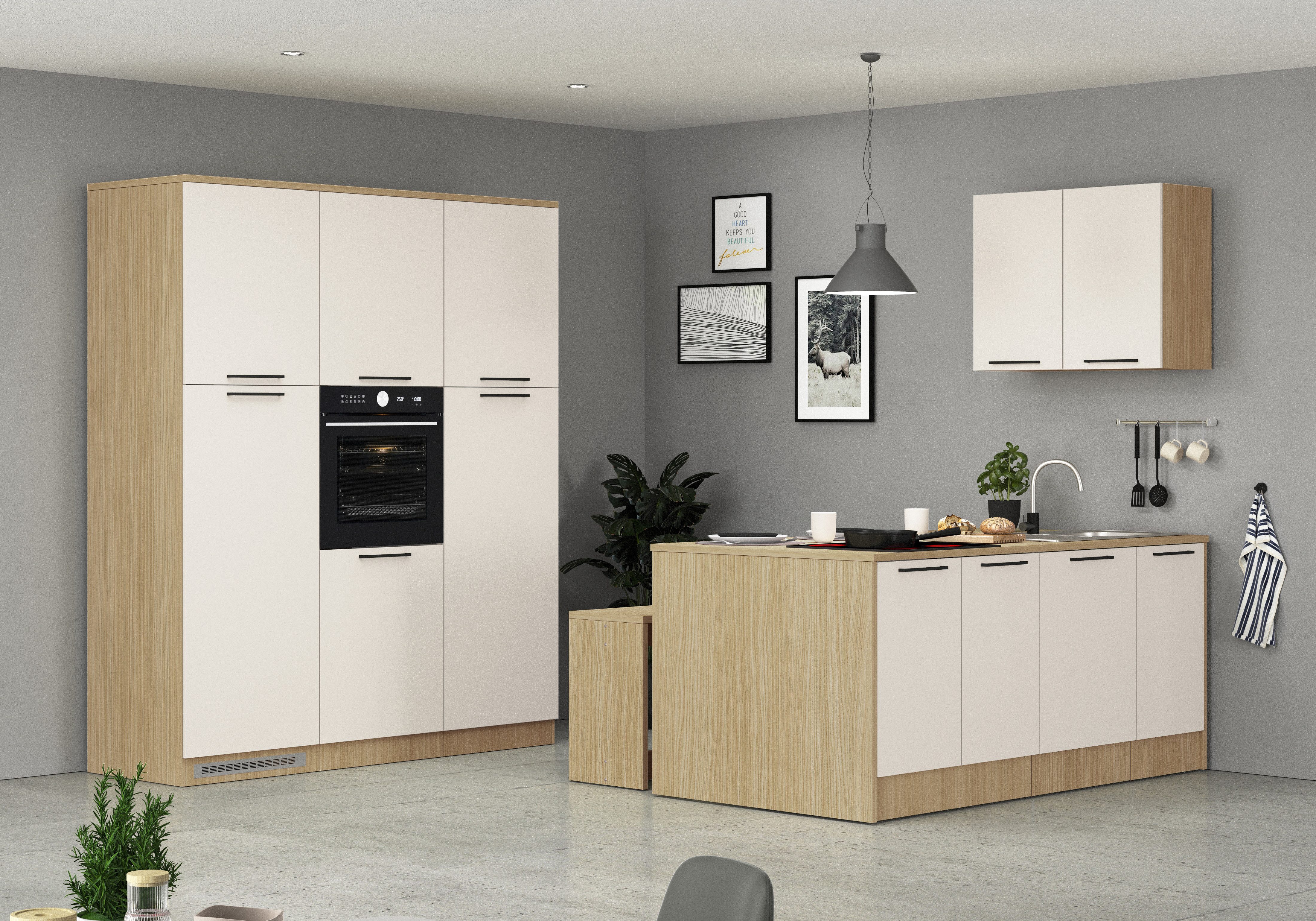 KOCHSTATION Küchenzeile Luna, Küchenblock, Kücheninsel, Hängeschrank, Made in Italy, 3er-Set, Metallgriffe, Soft-Close-Funktion, inklusive Spüle