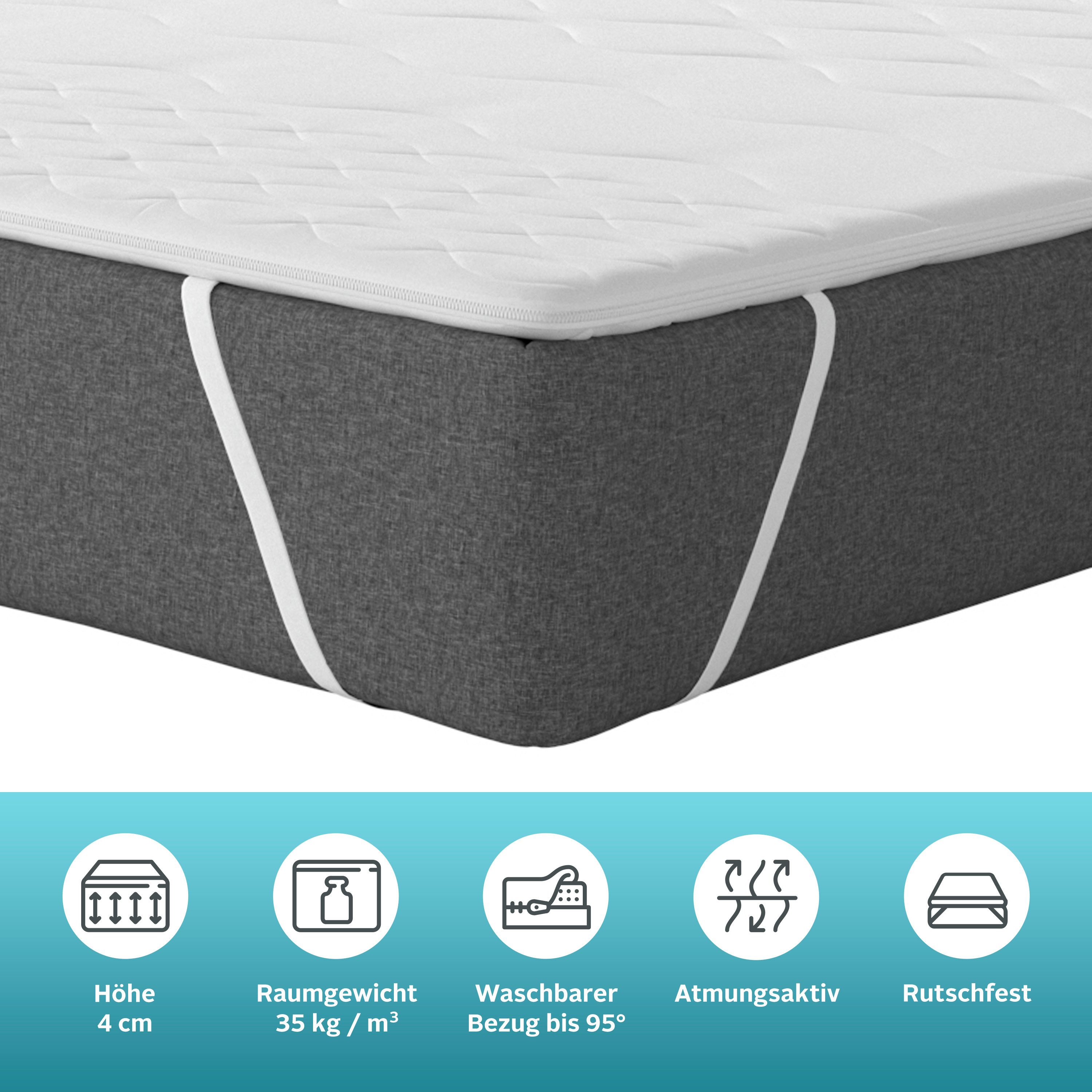 OTTO home, Topper Fantasy, 7 Zonen Topper in 90x200, 140x200 cm und weitere Größen, 4 cm hoch, Komfortschaum, Matratze, Boxspringbett, allergiker geeignet (Hausstauballergiker)