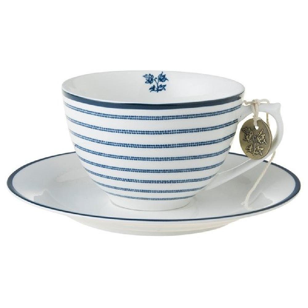 LAURA ASHLEY Tasse Cappuccino Tasse und Untertasse Blueprint Candy Stripe (2-teilig)