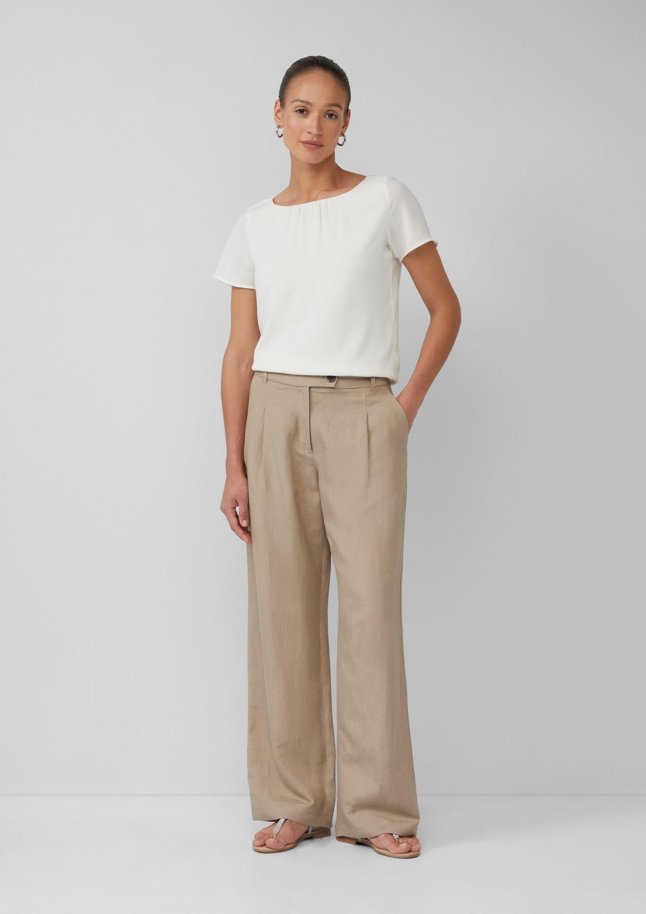 s.Oliver Kurzarmbluse Bluse Bluse mit Viskosefutter und Rundhalsausschnitt