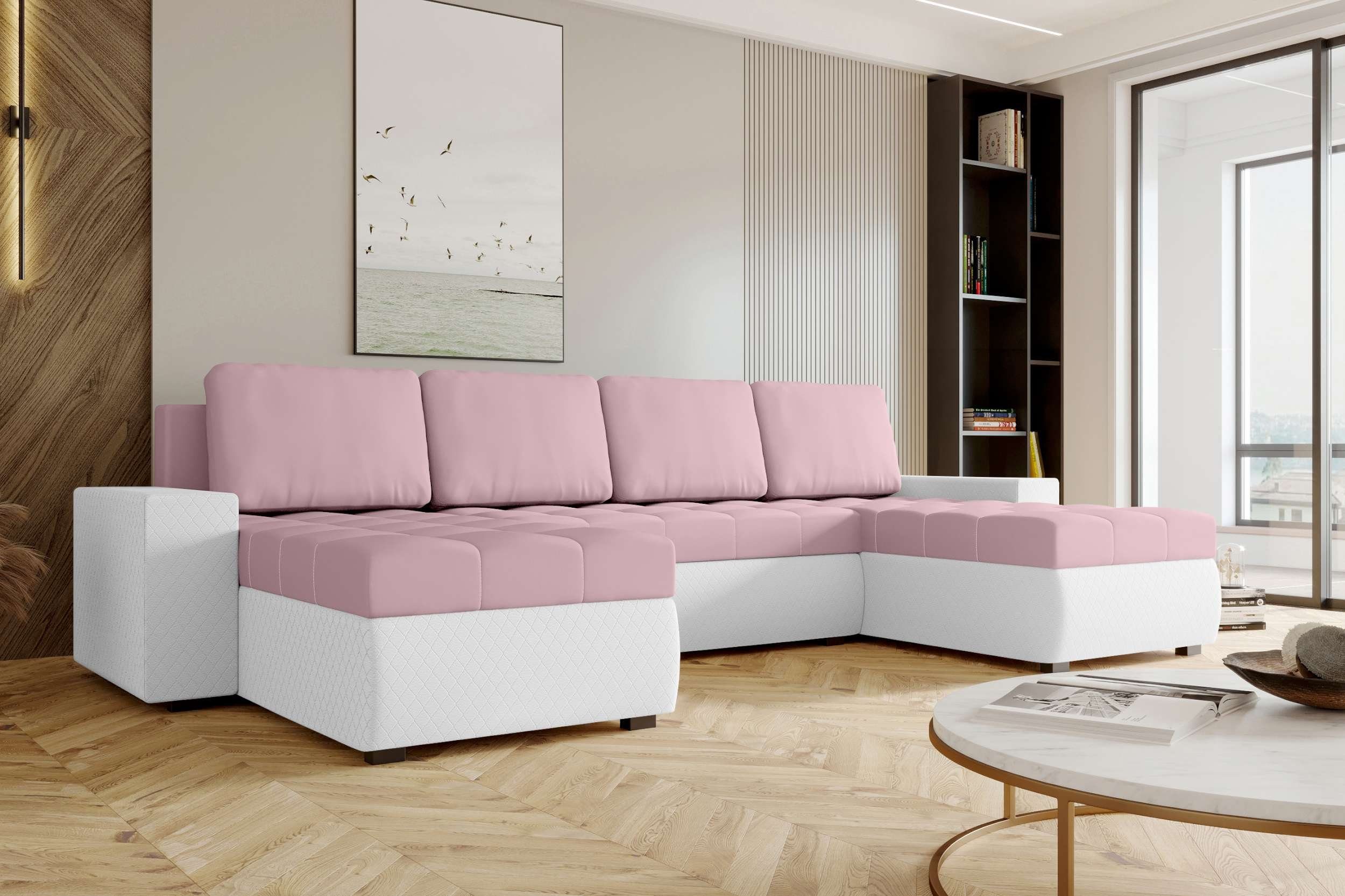 Stylefy Wohnlandschaft Amelia, U-Form, Eckcouch, Sofa, Sitzkomfort, mit Bettfunktion, mit Bettkasten, Modern Design