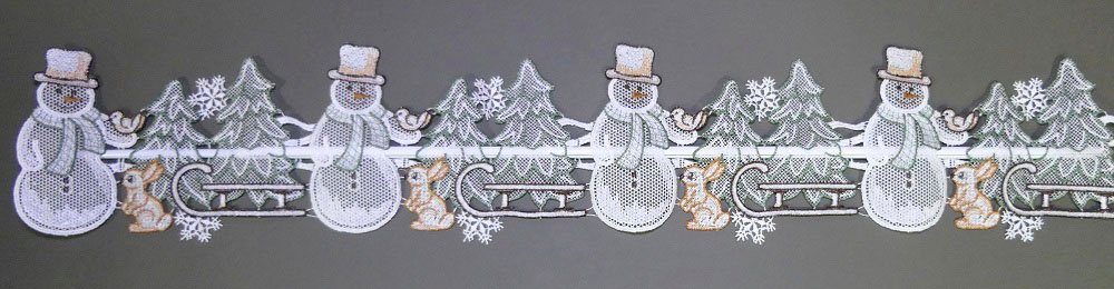 Stickereien Plauen Scheibengardine Winter (1 St), Stangendurchzug, halbtransparent, Fensterdekoration "Winter"
