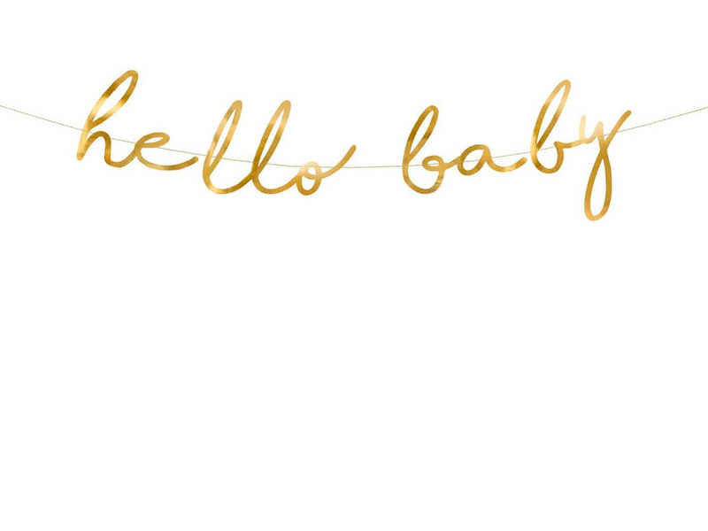 partydeco Wimpelkette, Girlande Banner Hello Baby 18x70cm gold