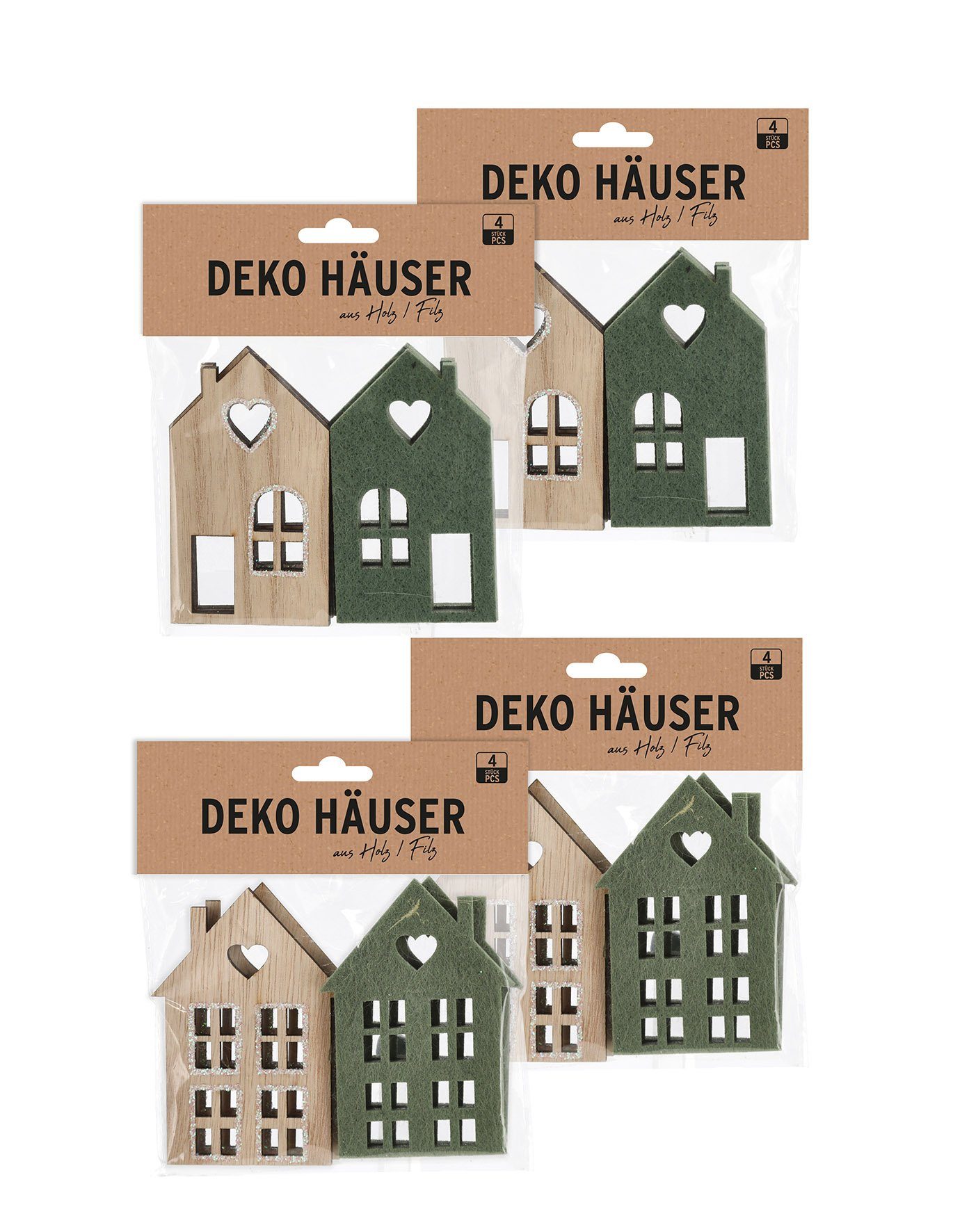 Spetebo Bastelnaturmaterial Holz und Filz Häuser zum Dekorieren - 16er Set, (Packung), DIY Kreativset zum Basteln