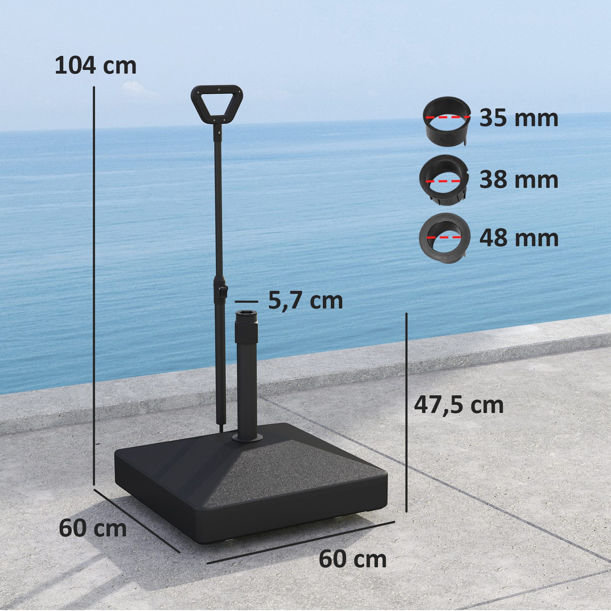 Outsunny Schirmhalter Sonnenschirmständer bis 55 kg befüllbar Schirmständer mit Rollen, für Stöcke bis Ø 48 mm, Sonnenschirmständer, 1 tlg., Schirmständer
