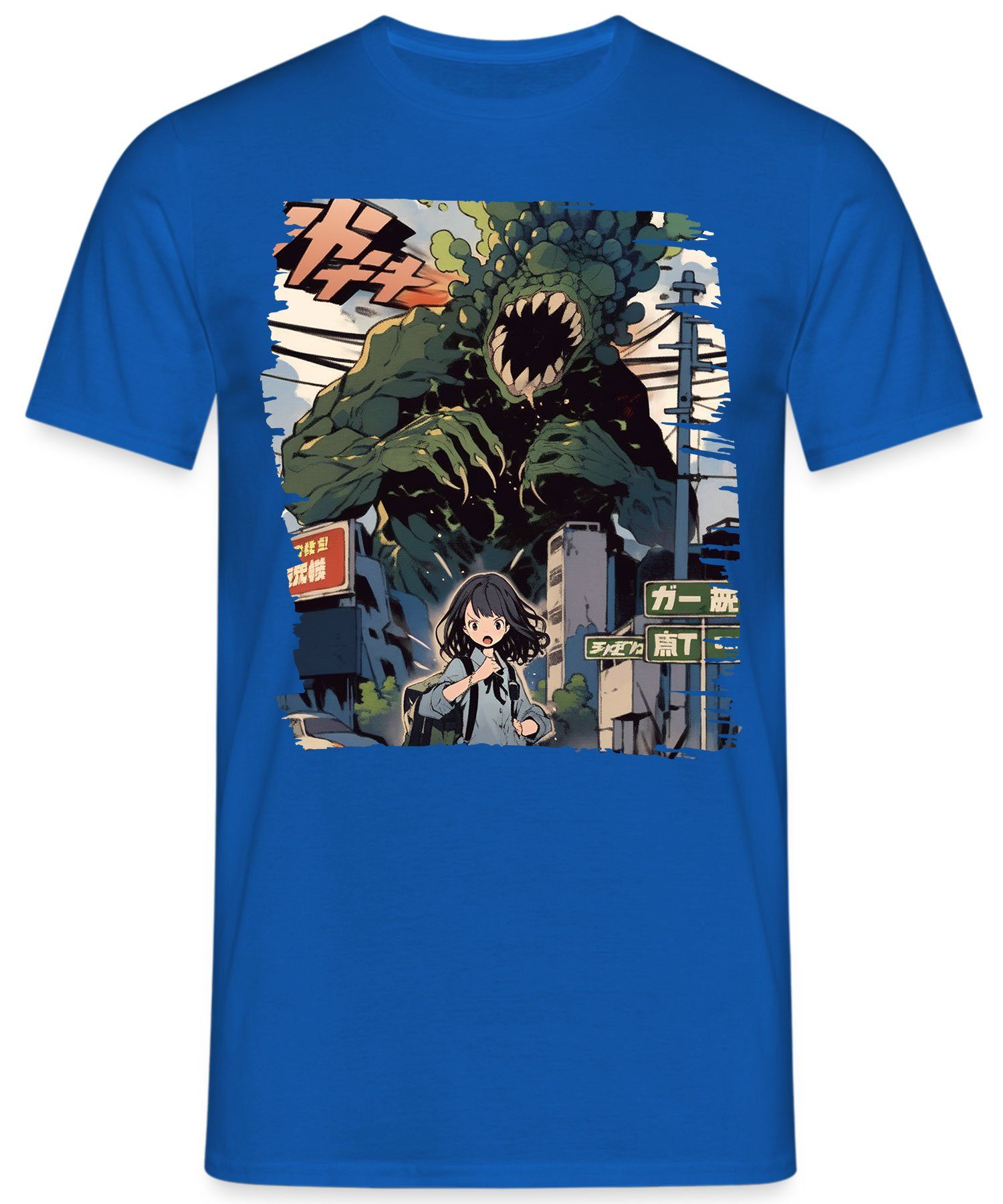 Ästhetik Blau Anime Quattro Kurzarmshirt Herren Japan Formatee T-Shirt Kaiju - Japan Japanese (1-tlg)