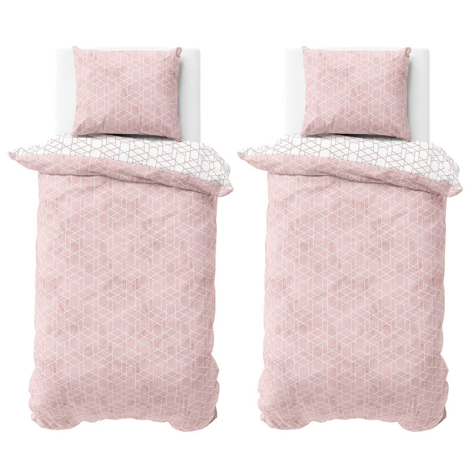Visaggio Bettwäsche 100% Baumwolle Bettbezug Set in 6 Größen fein gewebt, Renforcé, 4 teilig, modernes Rauten Design in Rosa Weiß