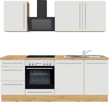 KOCHSTATION Küchenzeile KS-Florida mit 38mm starker Arbeitsplatte, Breite 220 cm, wahlweise mit E-Geräten, Soft-Close-Funktion