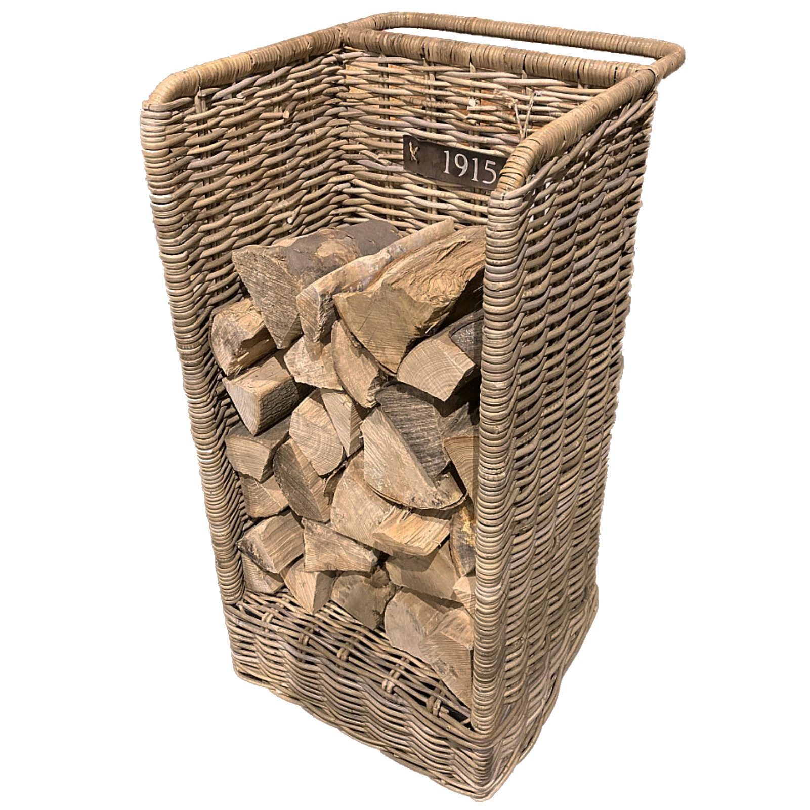 Van der Leeden Kaminholzregal Kaminholzwagen Holzwagen Rattan incl. Rollen, BxTxH:45x49x91 cm, (1-St), Tragegriff zum Rollen, 90x45 cm, Handarbeit, Naturprodukt