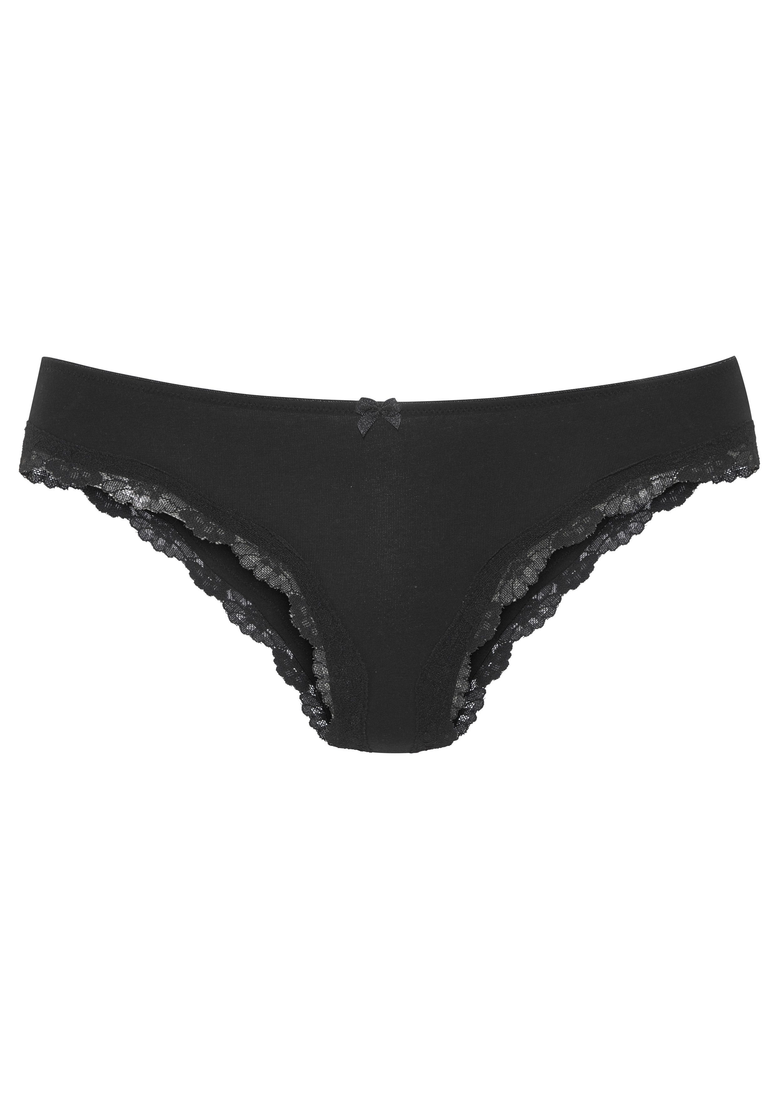 LASCANA Brasilslip (3er-Pack) aus elastischer Baumwolle mit zarter Spitze