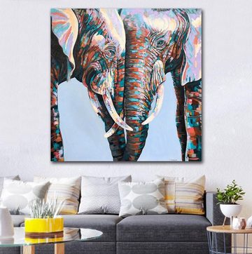 TPFLiving Kunstdruck (OHNE RAHMEN) Poster - Leinwand - Wandbild, Grafiti Art - Elefantenpaar (Verschiedene Größen), Farben: Leinwand bunt - Größe: 30x30cm