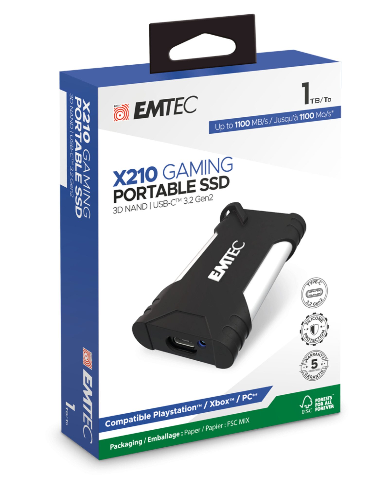EMTEC X210G Gaming externe SSD (1 TB) 1100 MB/S Lesegeschwindigkeit, 900 MB/S Schreibgeschwindigkeit