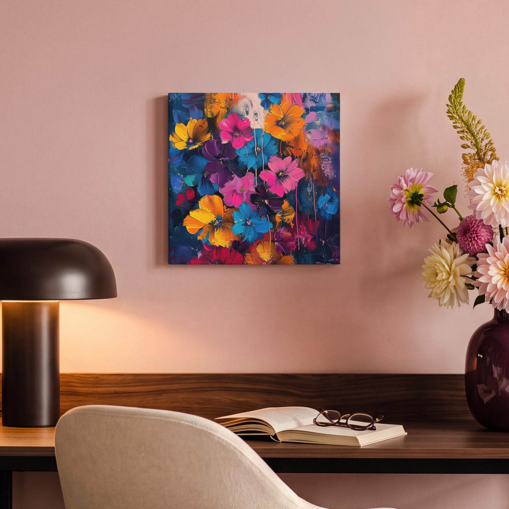 OneMillionCanvasses® Leinwandbild Blumen - Bunt - Abstrakt - Modern, Fotodruck (1 St), Leinwand Canvas Wandbild, Wanddekoration 20x30 cm – Bild 4 von 5