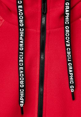 Cecil Sweatjacke Cecil Fleecejacke im Materialmix in Strong Red (1-tlg) Taschen