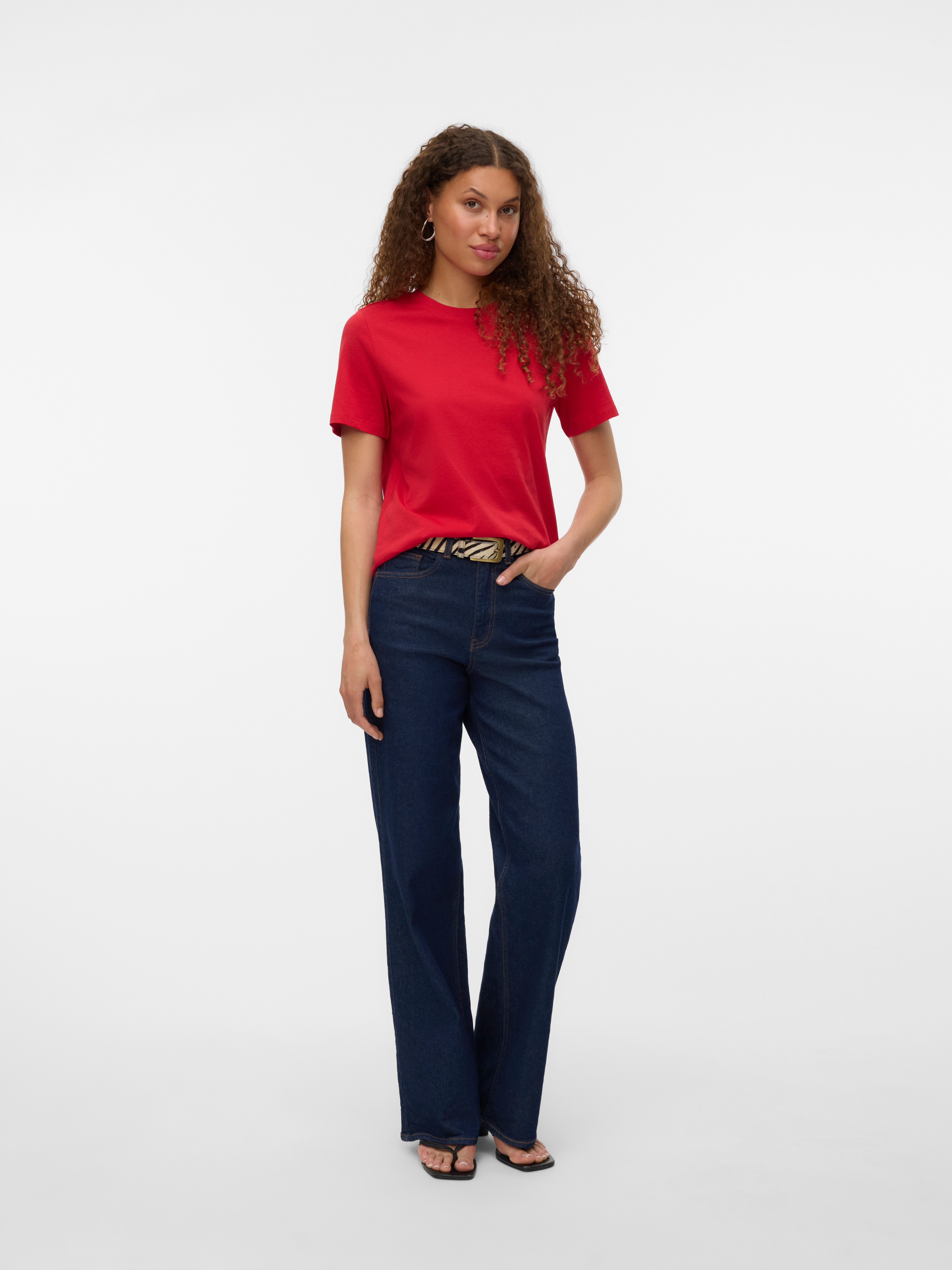 Vero Moda Kurzarmshirt VMPAULINA SS T-SHIRT GA JRS NOOS Baumwolle, regular fit