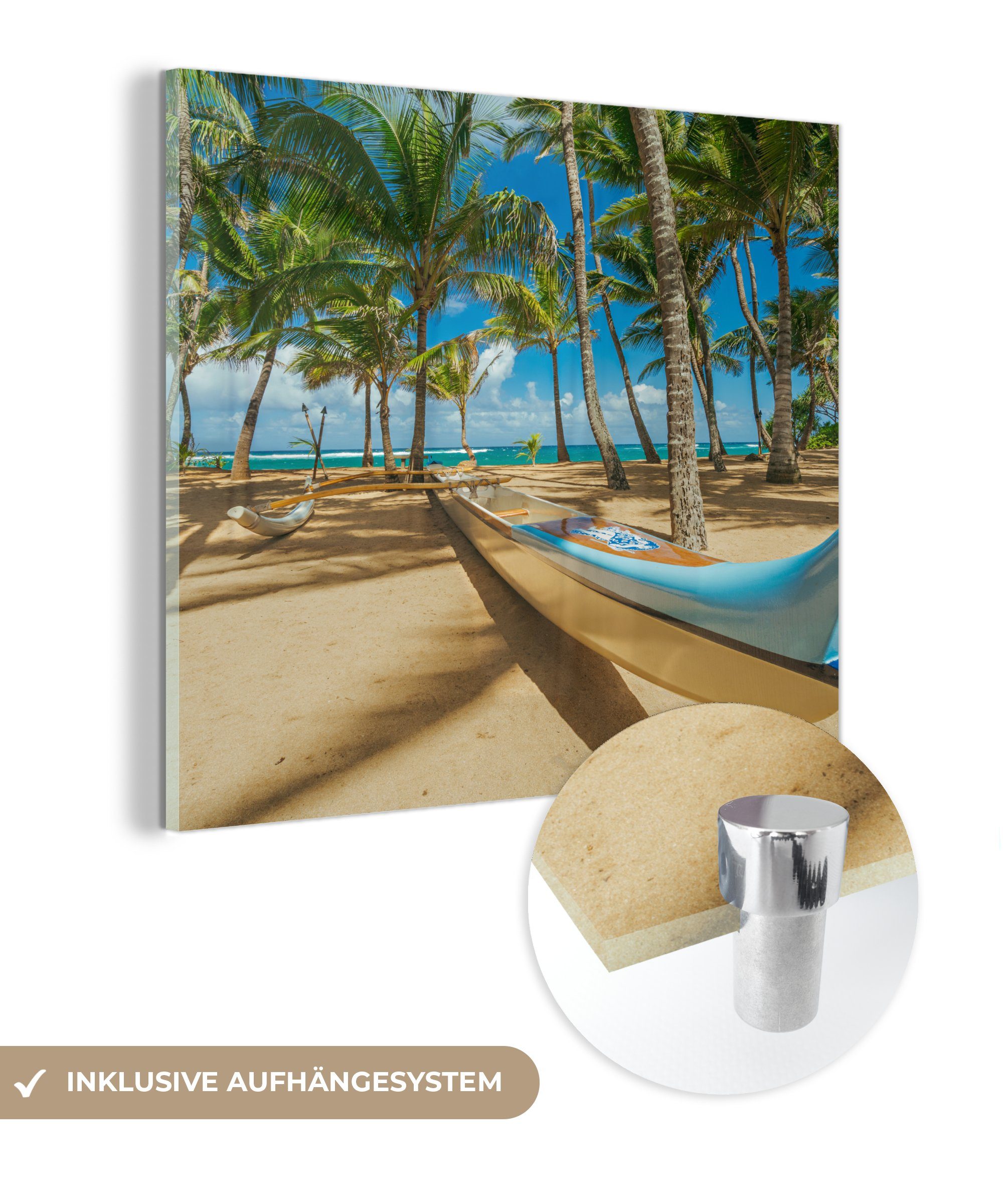 MuchoWow Bilder - Boot Glas Glasbilder Strand Glas (1 Acrylglasbild - von St), Wandbild Maui, am - Foto auf zwischen Wanddekoration Palmen auf