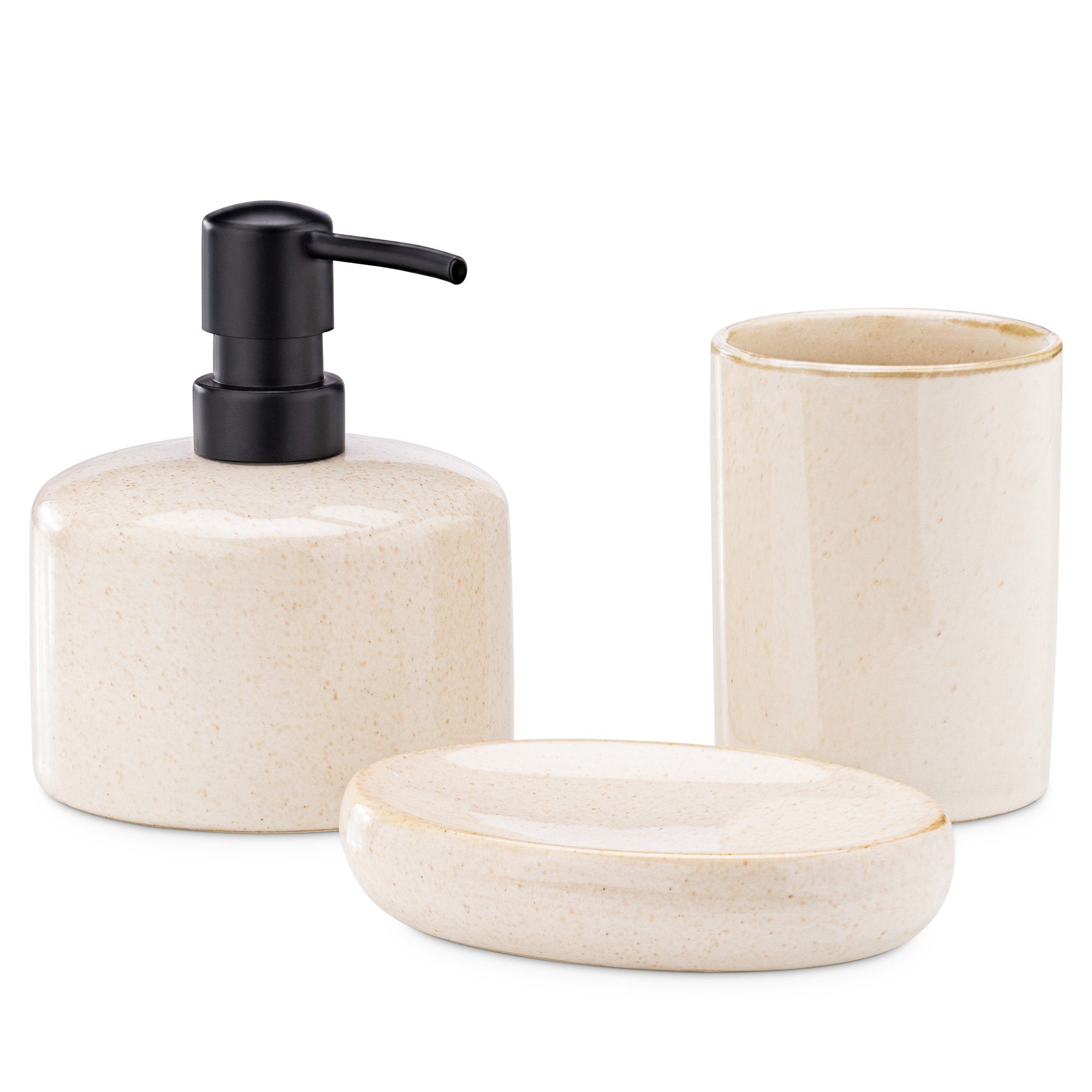 Badaccessoire-Set Badezimmer Set 3-teilig - Dekoratives Badzubehör in Sandoptik
