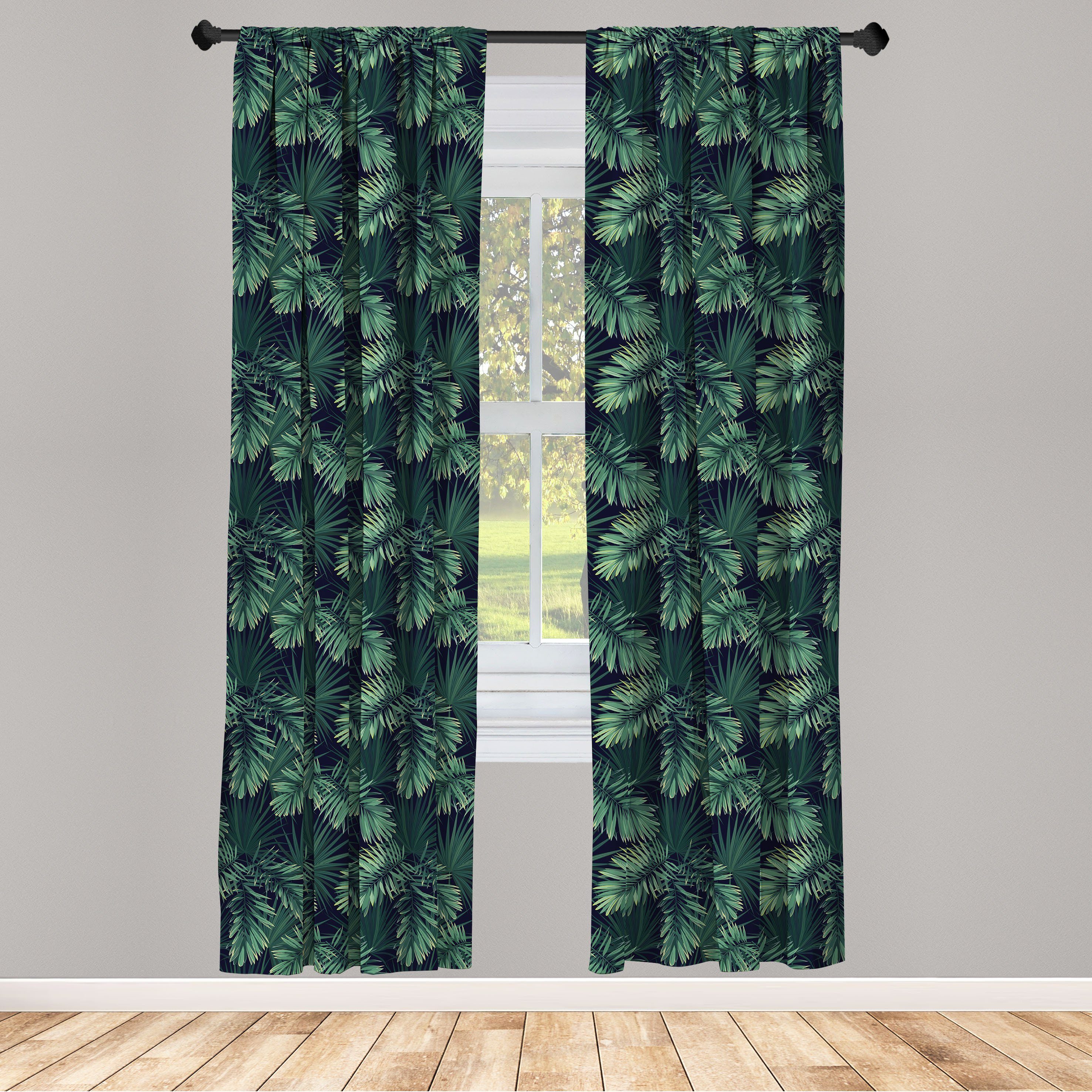 Gardine Vorhang für Muster Schlafzimmer Abakuhaus, Exotische Dekor, Palme Laub Wohnzimmer Dschungel Microfaser