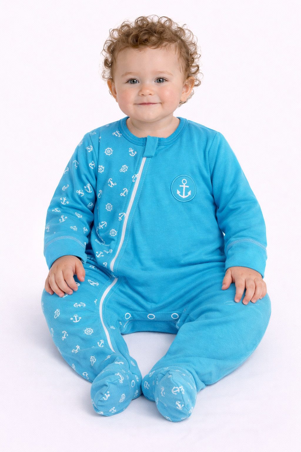 La Bortini Strampler Baby Overall Schlafanzug in Türkis mit Anker aus reiner Baumwolle, 44 50 56 62 68 74 80 86