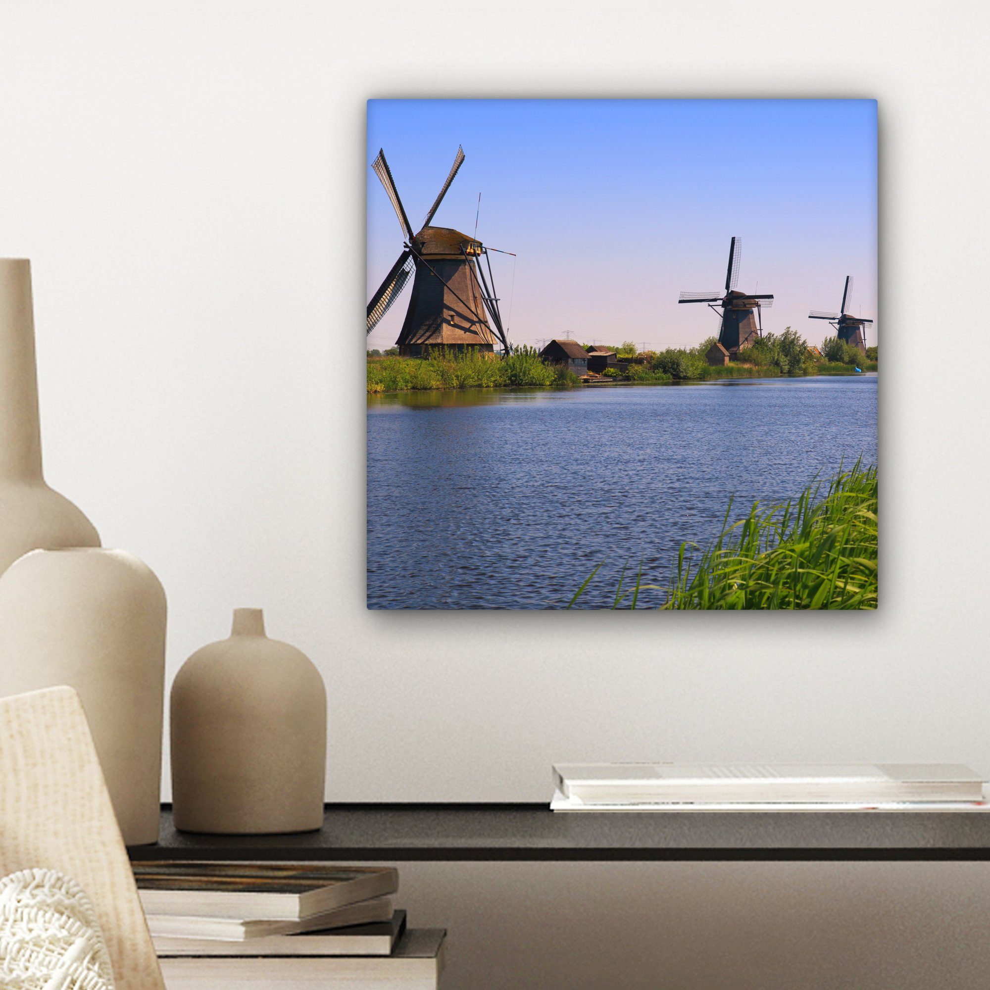 OneMillionCanvasses® Leinwandbild Niederlande - Wohnzimmer Bilder für Schlafzimmer Wasser, Mühle - St), Leinwand (1