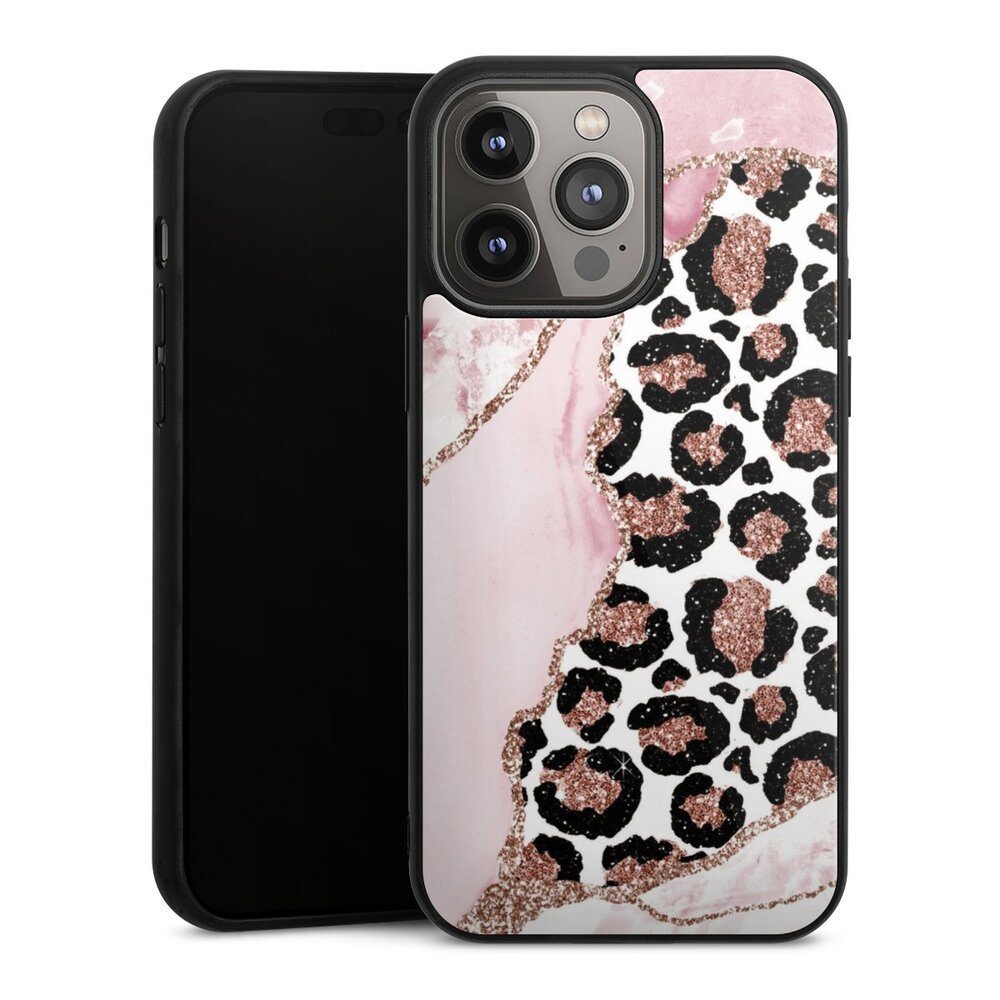 DeinDesign Handyhülle Leopard Glitzer Look Marmor Patterns and Textures Smooth Pink, Apple iPhone 14 Pro Max Gallery Case Glas Hülle