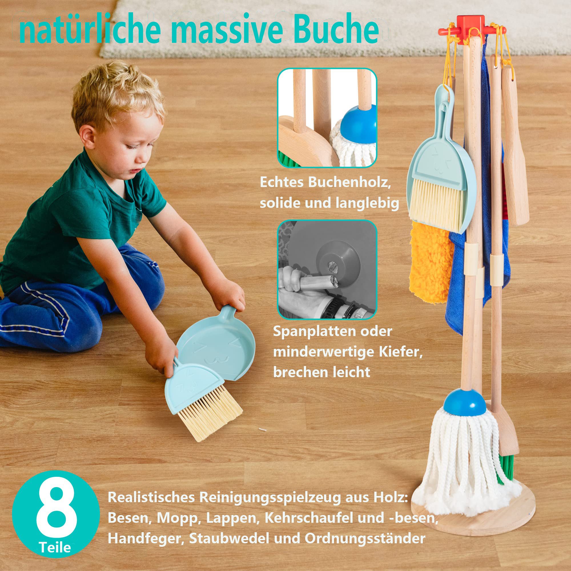 CLTYQ Kinder-Haushaltsset KinderHolz Reiniungs-Set, 8-teilige Haushaltsspie günstig online kaufen