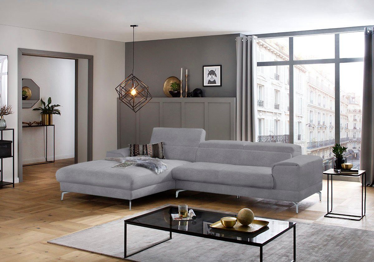 W.SCHILLIG Ecksofa piedroo, Designsofa mit tollem Sitzkomfort, bequem und elegant, L-Form, Kopfteilverstellung, wahlweise mit Sitztiefenverstellung, Breite 303cm