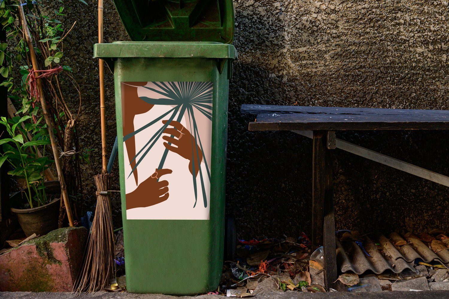 Sommer St), Mülleimer-aufkleber, - - Pflanze (1 Container, Mülltonne, Frau MuchoWow Sticker, Abfalbehälter Wandsticker