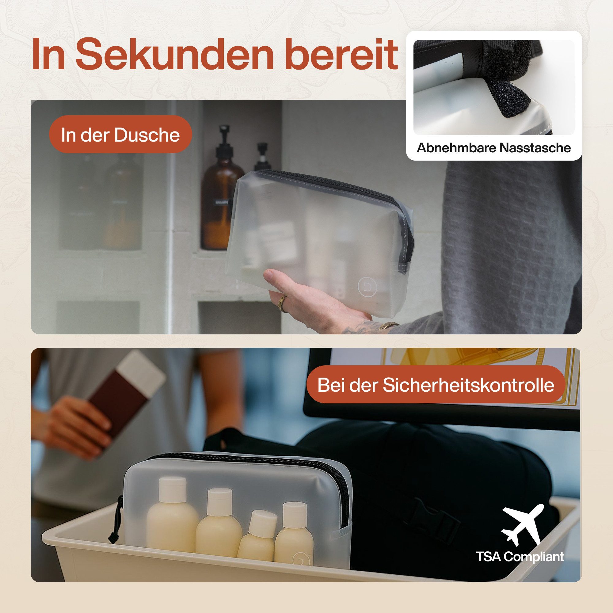 TRAVEL DUDE Kulturbeutel Faltbare Kulturtasche mit transparenter Kosmetiktaschen, Faltbar und Hängend
