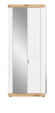 xonox.home Garderobenschrank Laredo (Schuhschrank in weiß Landhaus mit Eiche, 77 x 193 cm) variable Inneneinteilung, Soft-Close