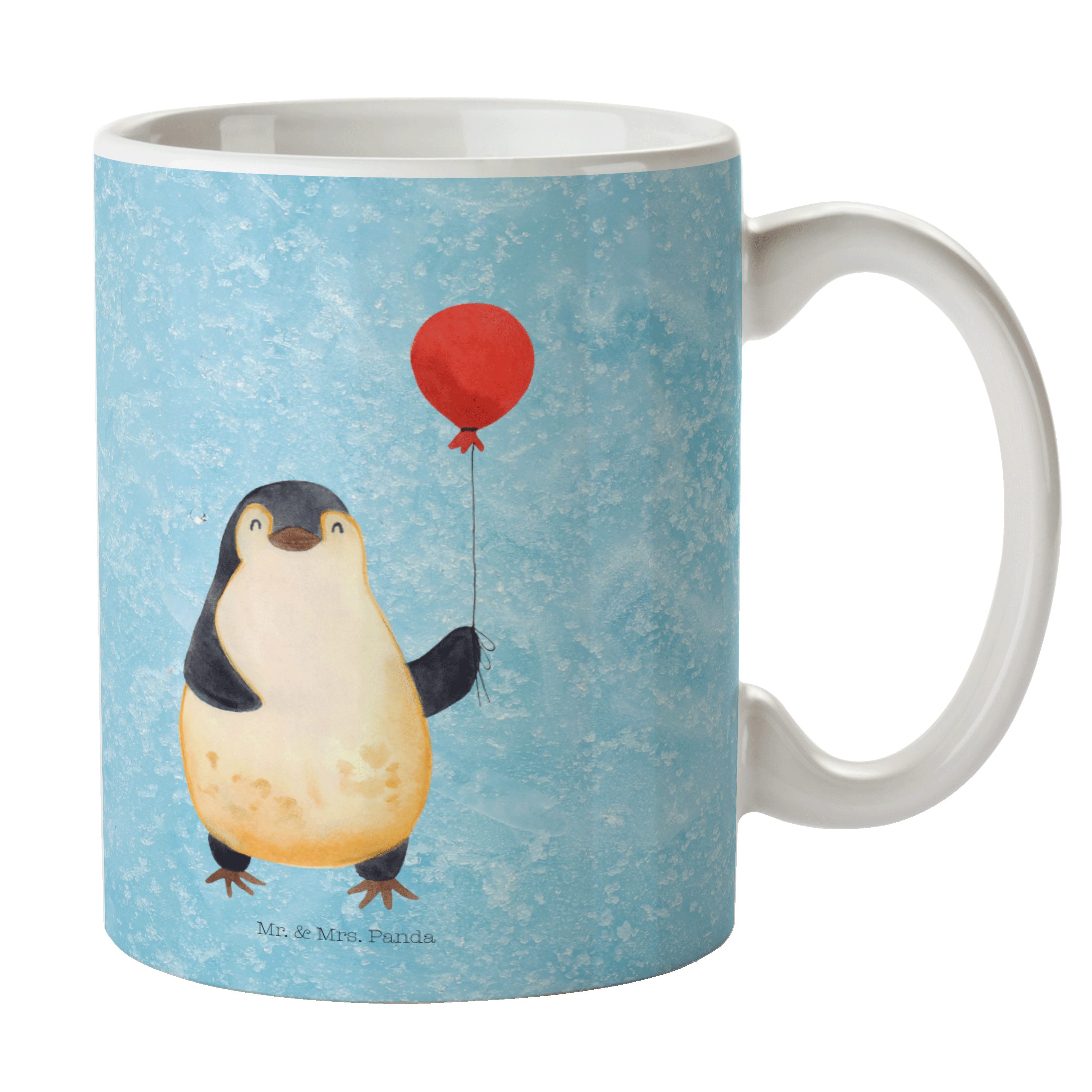 Mr. & Mrs. Panda Tasse Pinguin Luftballon - Eisblau - Geschenk, Geschenk Tasse, Büro Tasse, Keramik