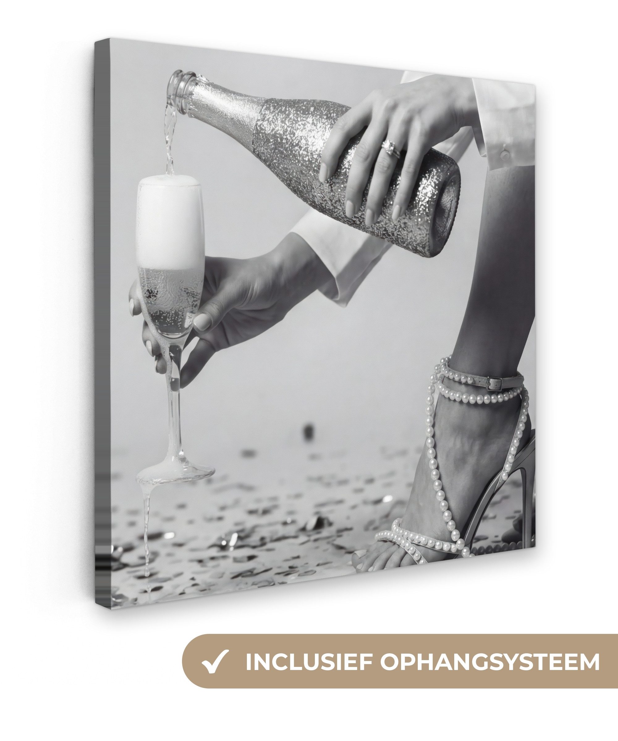 OneMillionCanvasses® Leinwandbild Festlich - Champagner - Discokugel, Fotodruck (1 St), Wandbild, Deko Schlafzimmer Wohnzimmer Flur 20x20 cm