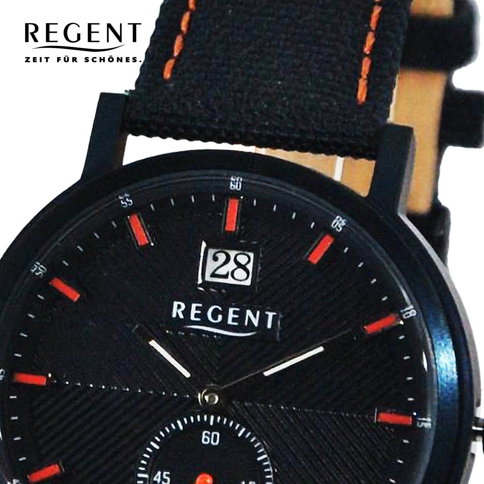 (ca. Armbanduhr Quarzuhr Regent 37mm), extra Armbanduhr groß rund, Herren Analog, Regent Herren Lederarmband